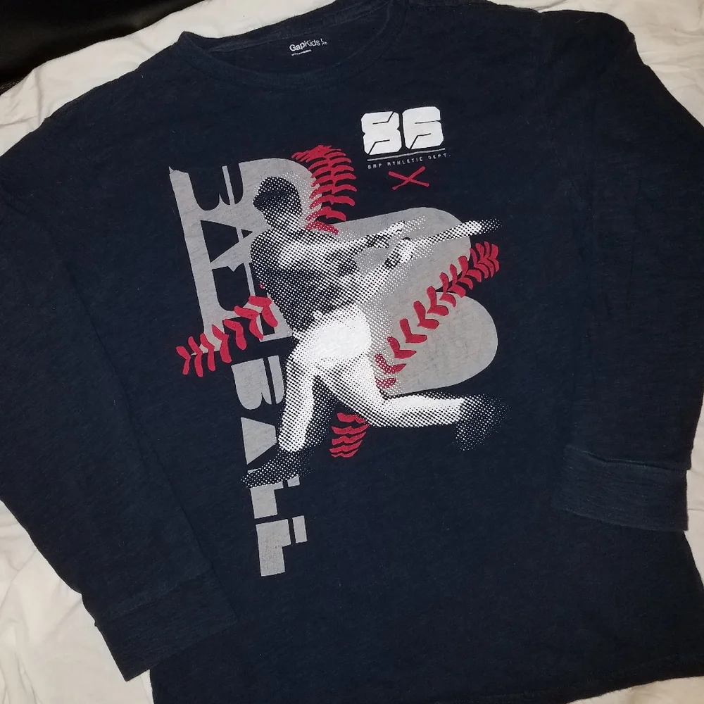 🤑5/$25 GAP KIDS Navy Blue Long Sleeve Baseball Graphic Tee